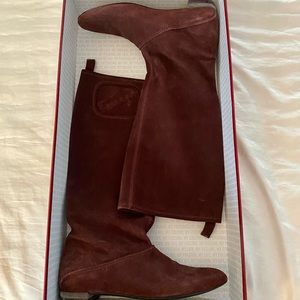 Ferragamo magenta knee high boots